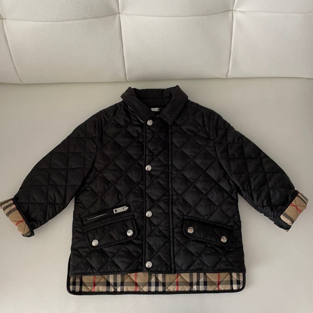 Burberry 18M Kids Quilted Black Plaid Jacket